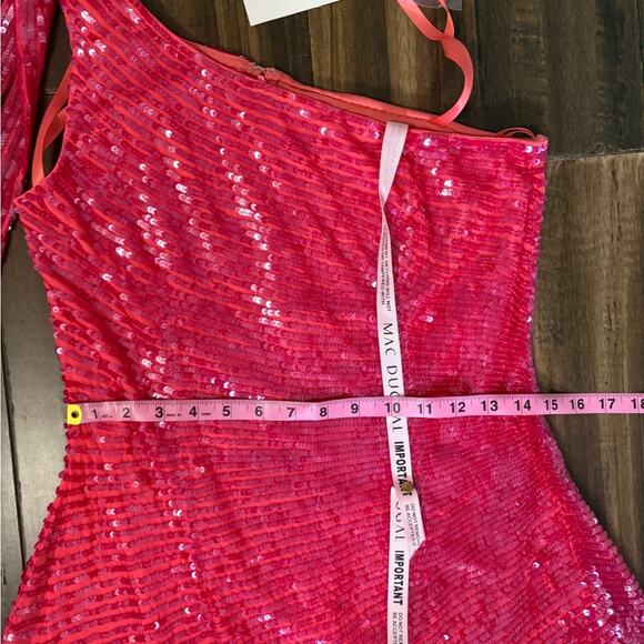 NWT Mac Duggal 5548 Sequin After Prom Dress Hot Pink Shoulder Mini Fitted Barbie - Picture 7 of 16